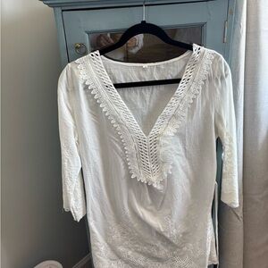 White Boho Hippie 3/4 Sleeve Tunic